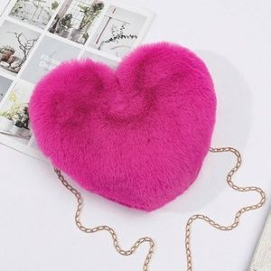 Hot Pink Barbie Fluffy Heart Shaped Purse Bag